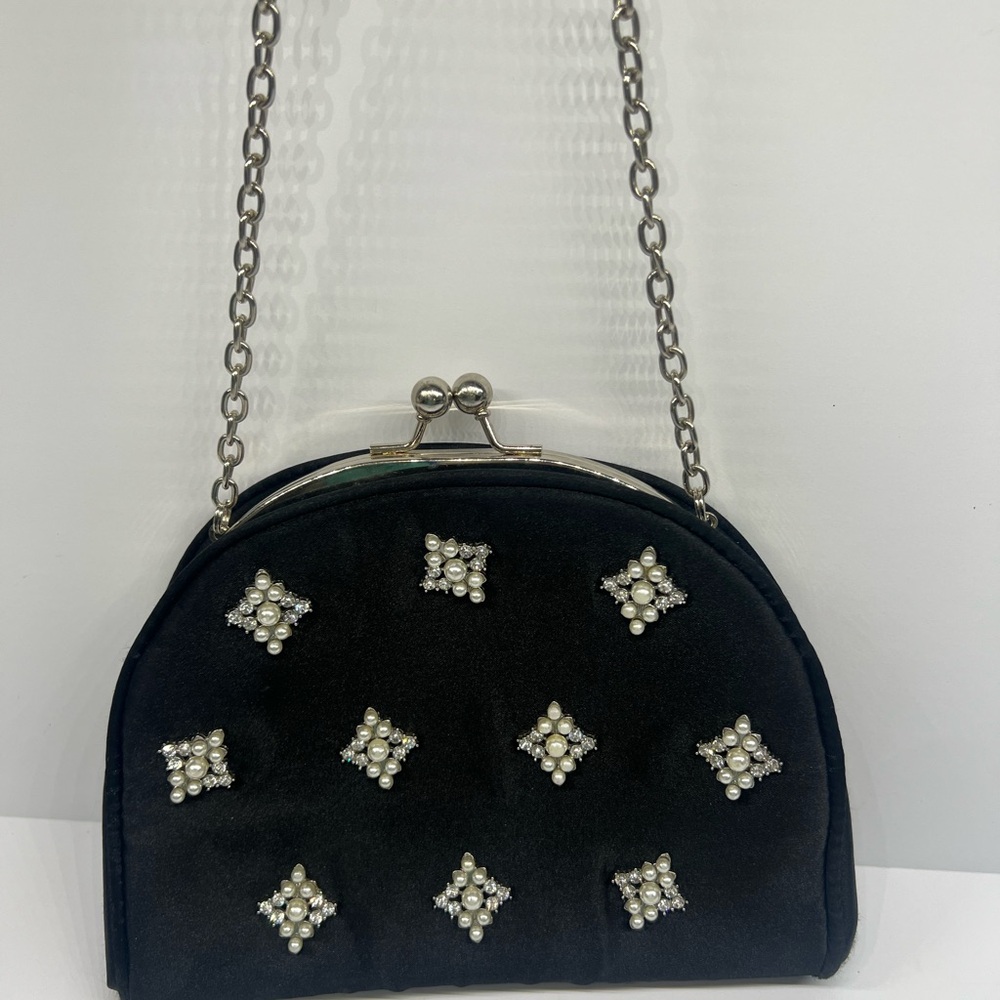 Kate Landry Elegant Black and Silver Rhinestone Evening Clutch